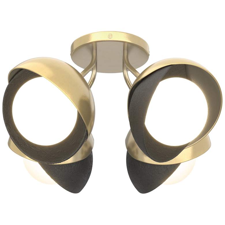 Image 1 Brooklyn 4-Light Double Shade Semi-Flush - Brass - Black - Opal Glass