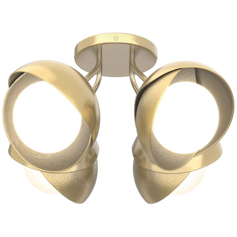 Image 1 Brooklyn 4-Light Double Shade Semi-Flush - Brass - Brass - Opal Glass