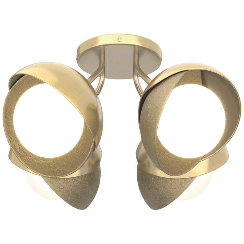 Image 1 Brooklyn 4-Light Double Shade Semi-Flush - Brass - Gold - Opal Glass