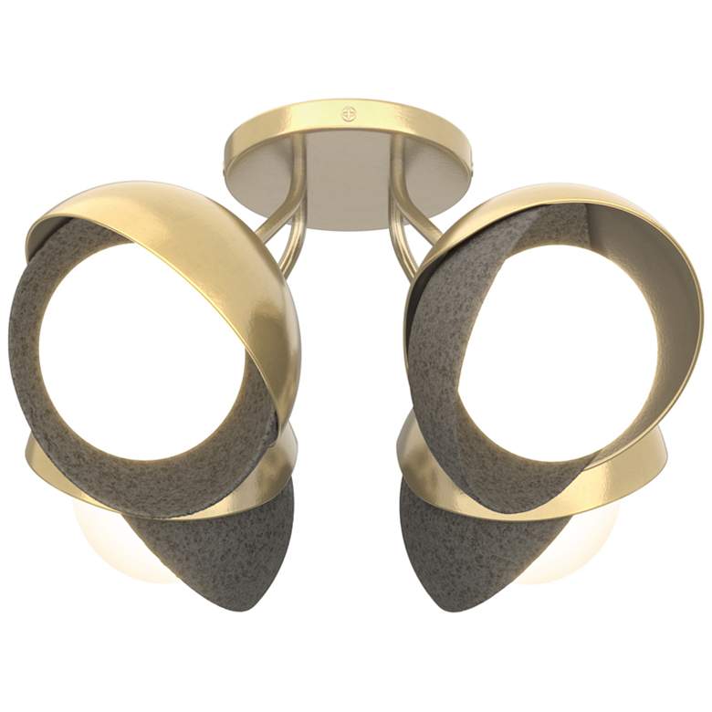 Image 1 Brooklyn 4-Light Double Shade Semi-Flush - Brass - Iron - Opal Glass