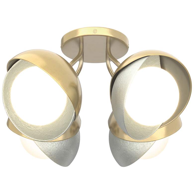 Image 1 Brooklyn 4-Light Double Shade Semi-Flush - Brass - Platinum - Opal Glass