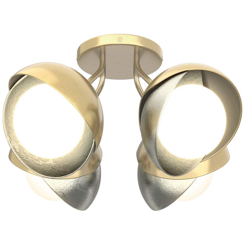 Image 1 Brooklyn 4-Light Double Shade Semi-Flush - Brass - Sterling - Opal Glass