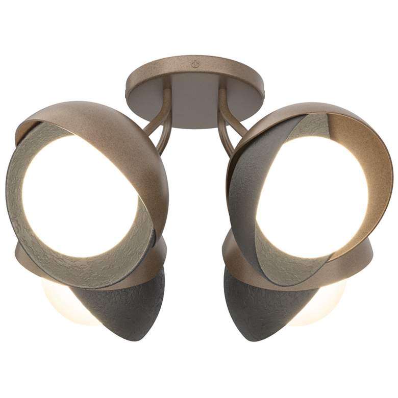 Image 1 Brooklyn 4-Light Double Shade Semi-Flush - Bronze - Black - Opal Glass