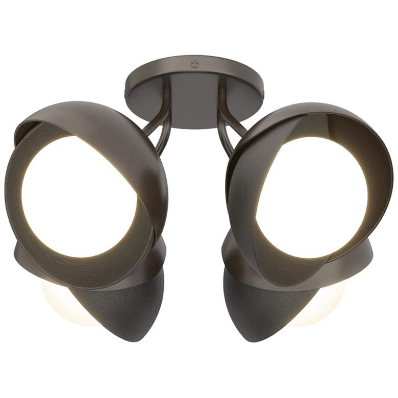 Image 1 Brooklyn 4-Light Double Shade Semi-Flush - Bronze - Black - Opal Glass