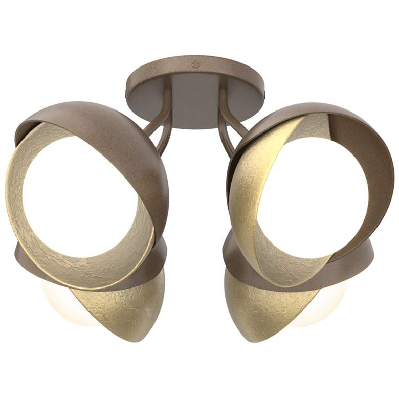 Image 1 Brooklyn 4-Light Double Shade Semi-Flush - Bronze - Brass - Opal Glass