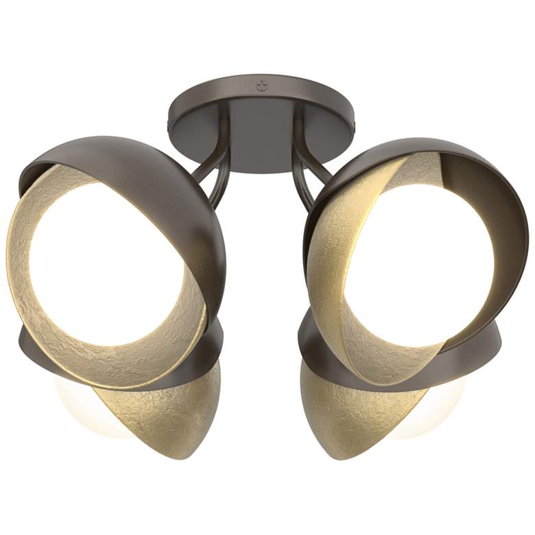 Image 1 Brooklyn 4-Light Double Shade Semi-Flush - Bronze - Brass - Opal Glass