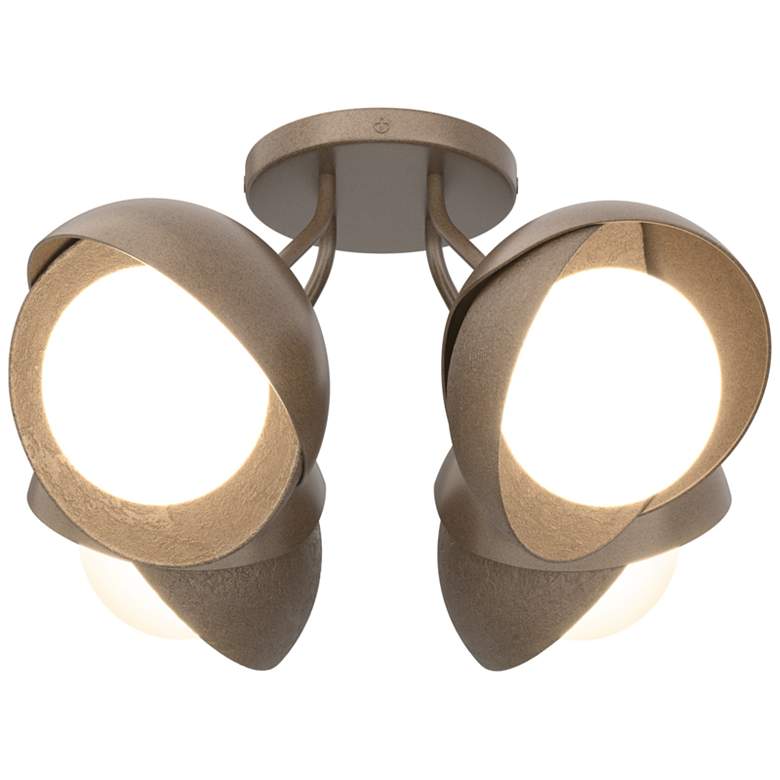 Image 1 Brooklyn 4-Light Double Shade Semi-Flush - Bronze - Bronze - Opal Glass