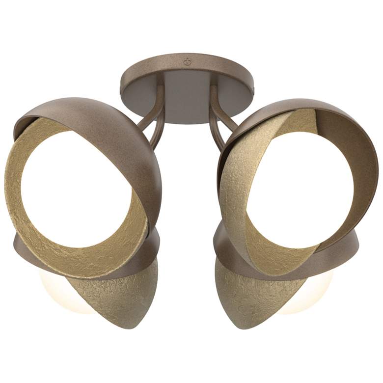 Image 1 Brooklyn 4-Light Double Shade Semi-Flush - Bronze - Gold - Opal Glass