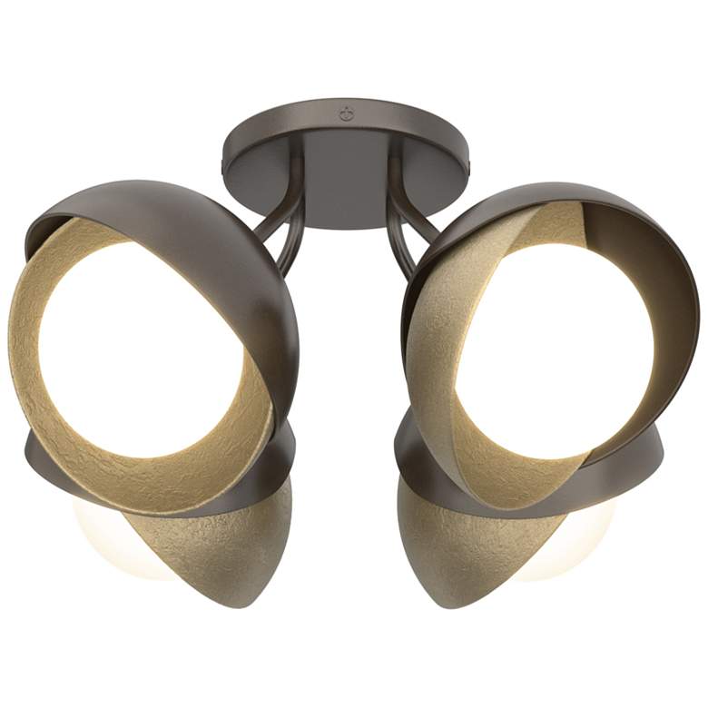 Image 1 Brooklyn 4-Light Double Shade Semi-Flush - Bronze - Gold - Opal Glass