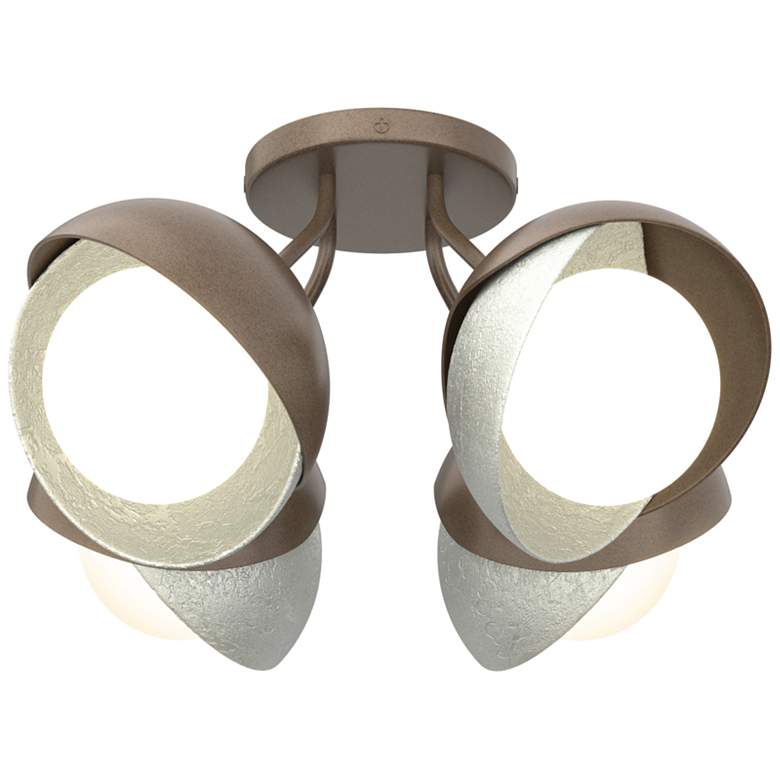 Image 1 Brooklyn 4-Light Double Shade Semi-Flush - Bronze - Platinum - Opal Glass