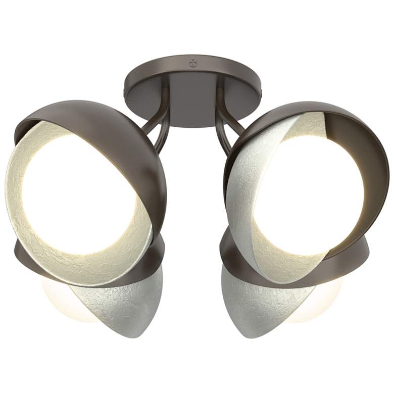 Image 1 Brooklyn 4-Light Double Shade Semi-Flush - Bronze - Platinum - Opal Glass