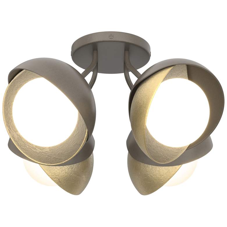 Image 1 Brooklyn 4-Light Double Shade Semi-Flush - Dark Smoke - Brass - Opal Glass