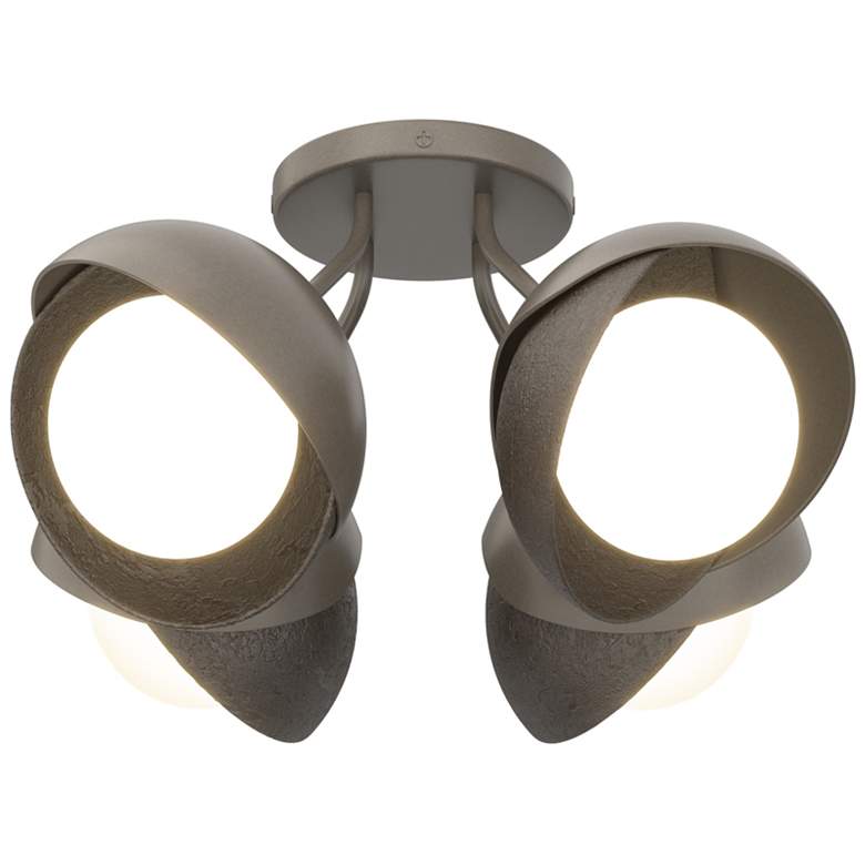 Image 1 Brooklyn 4-Light Double Shade Semi-Flush - Dark Smoke - Bronze - Opal Glass