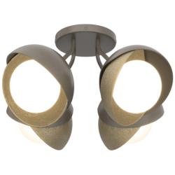 Brooklyn 4-Light Double Shade Semi-Flush - Dark Smoke - Gold - Opal Glass