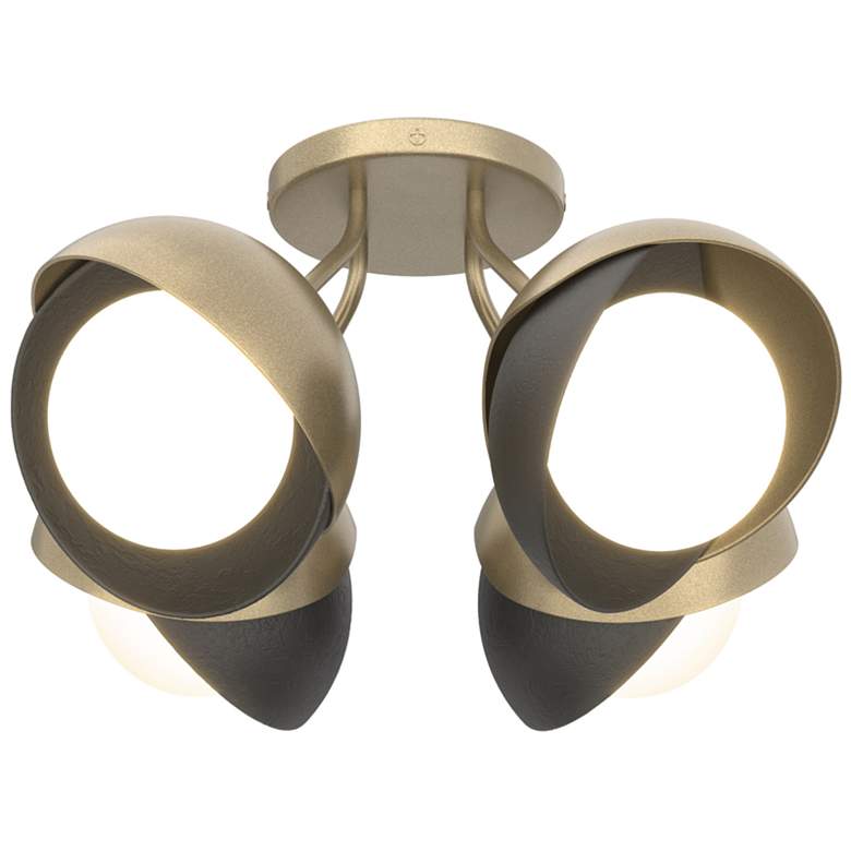Image 1 Brooklyn 4-Light Double Shade Semi-Flush - Gold - Black - Opal Glass