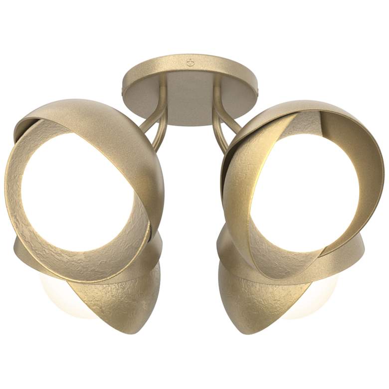 Image 1 Brooklyn 4-Light Double Shade Semi-Flush - Gold - Brass - Opal Glass