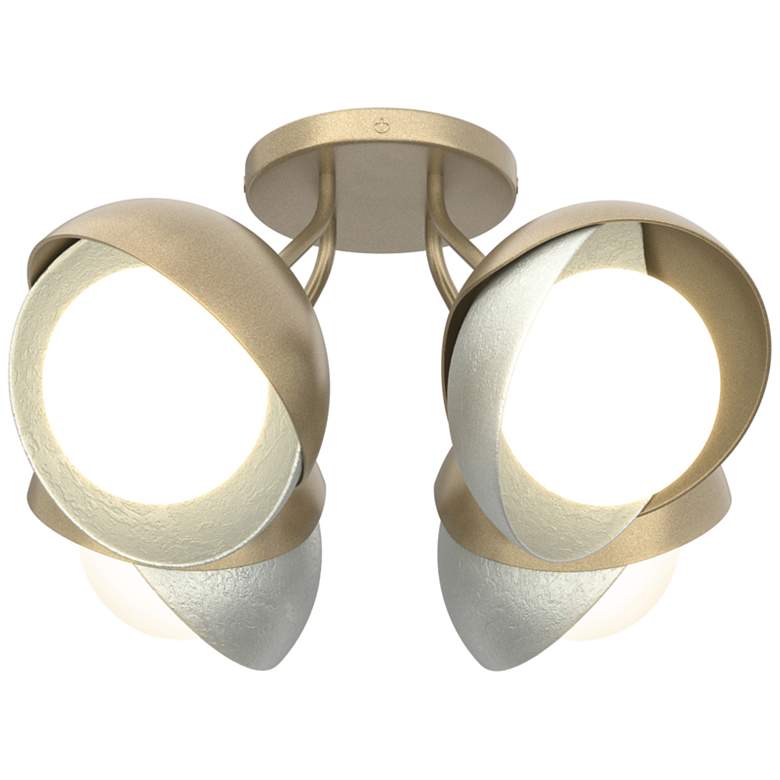 Image 1 Brooklyn 4-Light Double Shade Semi-Flush - Gold - Platinum - Opal Glass