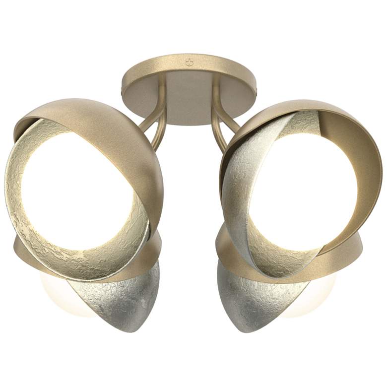 Image 1 Brooklyn 4-Light Double Shade Semi-Flush - Gold - Sterling - Opal Glass