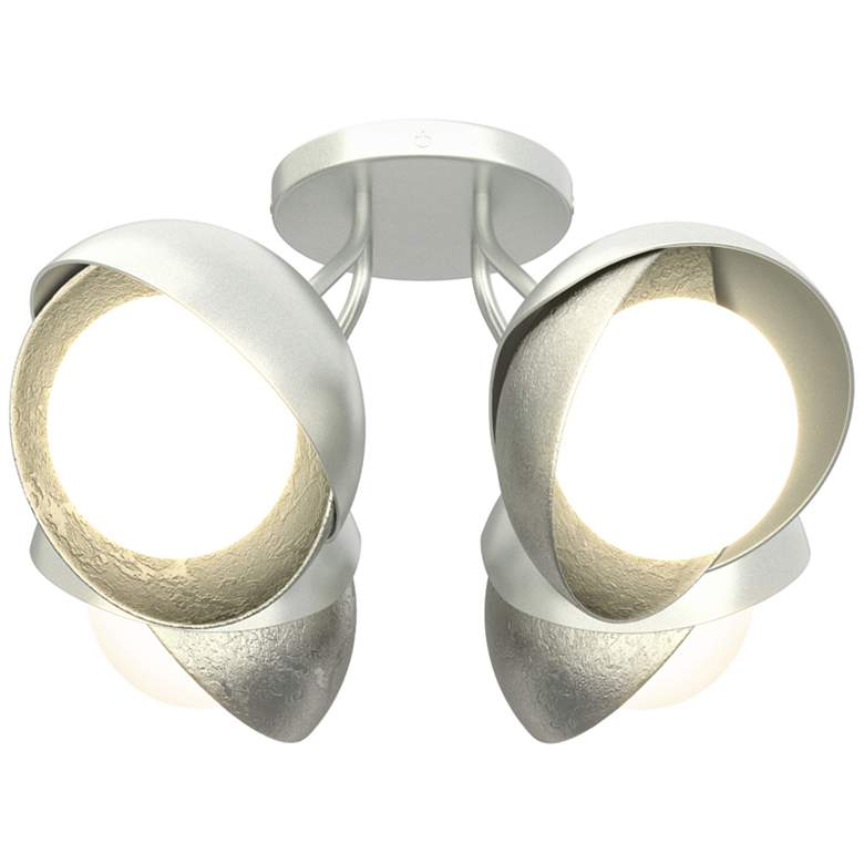 Image 1 Brooklyn 4-Light Double Shade Semi-Flush - Platinum - Sterling - Opal Glass