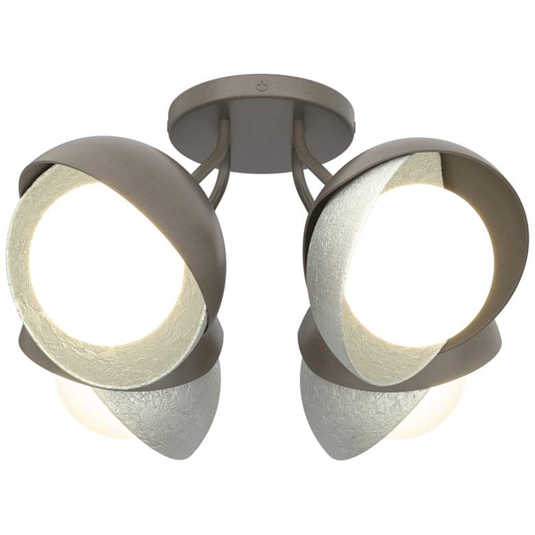 Image 1 Brooklyn 4-Light Double Shade Semi-Flush - Smoke - Platinum - Opal Glass