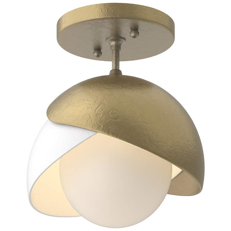 Image 1 Brooklyn 6" Wide White Accented Double Shade Brass Semi-Flush