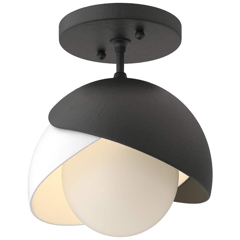 Image 1 Brooklyn 6"W White Accented Double Shade Black Semi-Flush With Opal Gl