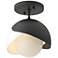 Brooklyn 6"W White Accented Double Shade Black Semi-Flush With Opal Gl