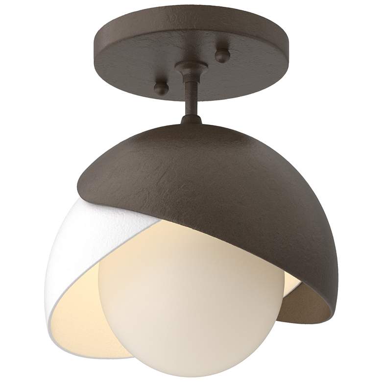 Image 1 Brooklyn 6"W White Accented Double Shade Bronze Semi-Flush With Opal G