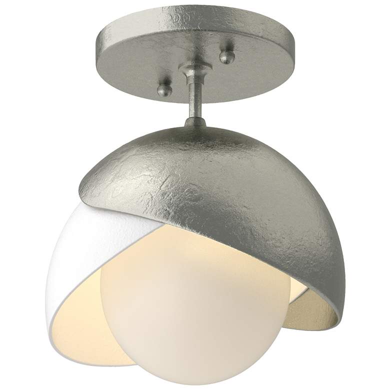 Image 1 Brooklyn 6"W White Accented Double Shade Sterling Semi-Flush w/ Opal G