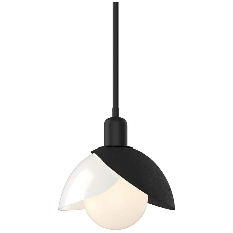 Image 1 Brooklyn 9.4" Wide Black Mini Pendant With Double White Art Glass Shad