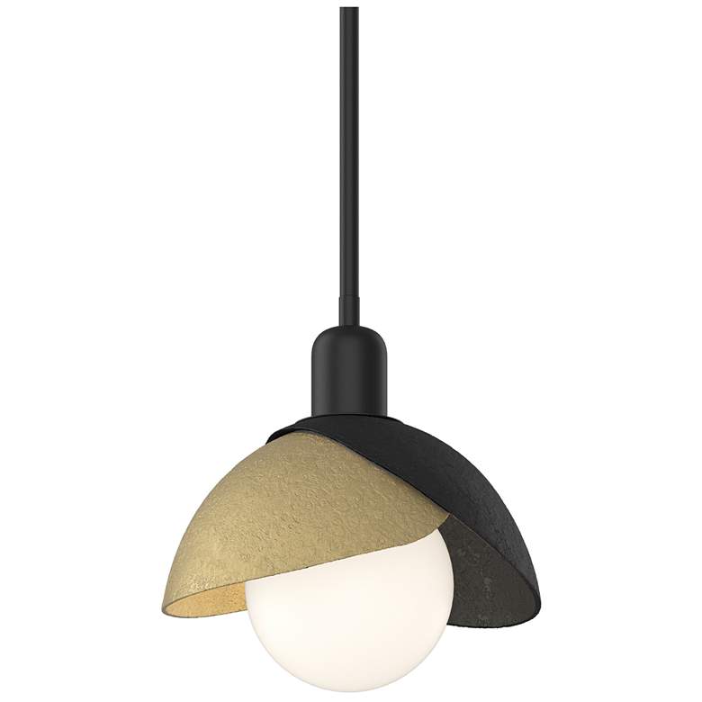 Image 1 Brooklyn 9.4" Wide Modern Brass Accented Black Mini Pendant w/ Double