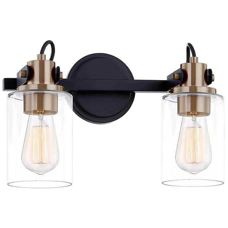 Image 1 Brooklyn 9" High Matte Black Brass 2-Light Wall Sconce