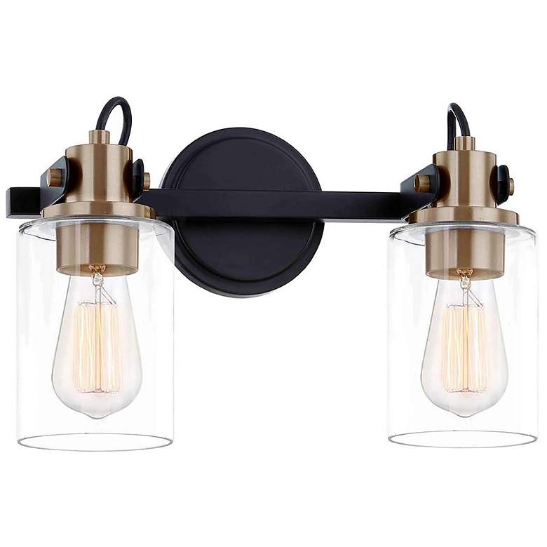 Image 1 Brooklyn 9 inch High Matte  Black Brass 2-Light Wall Sconce