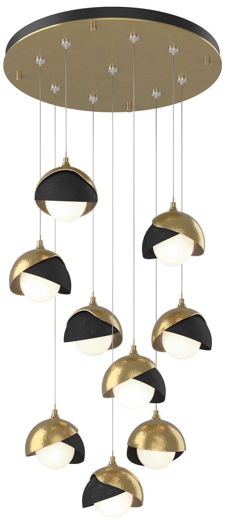 Brooklyn 9-Light Double Round Pendant Modern Brass Black Opal Made to Order