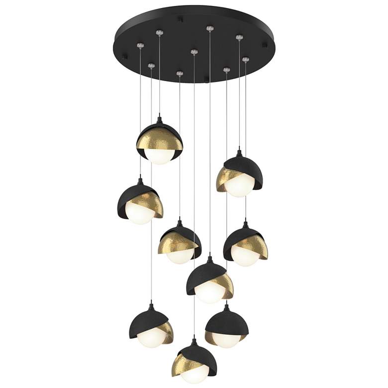 Image 1 Brooklyn 9-Light Double Shade Pendant - Black - Brass - Opal - Standard
