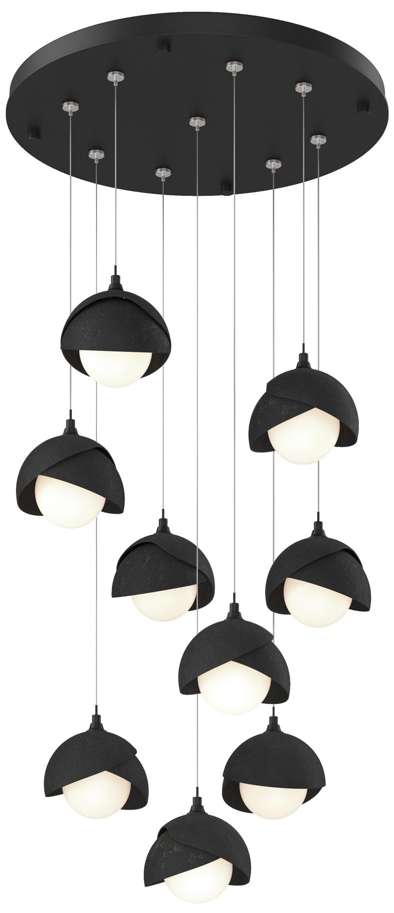 Brooklyn 9-Light Double Shade Round Pendant Black Black Opal Made to Order