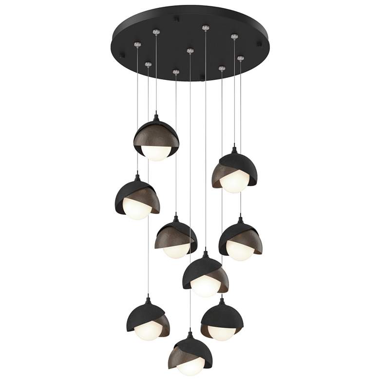 Image 1 Brooklyn 9-Light Double Shade Round Pendant - Black - Bronze - Opal