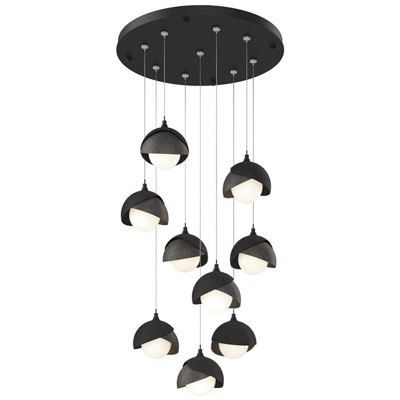 Image 1 Brooklyn 9-Light Double Shade Round Pendant - Black - Iron - Opal
