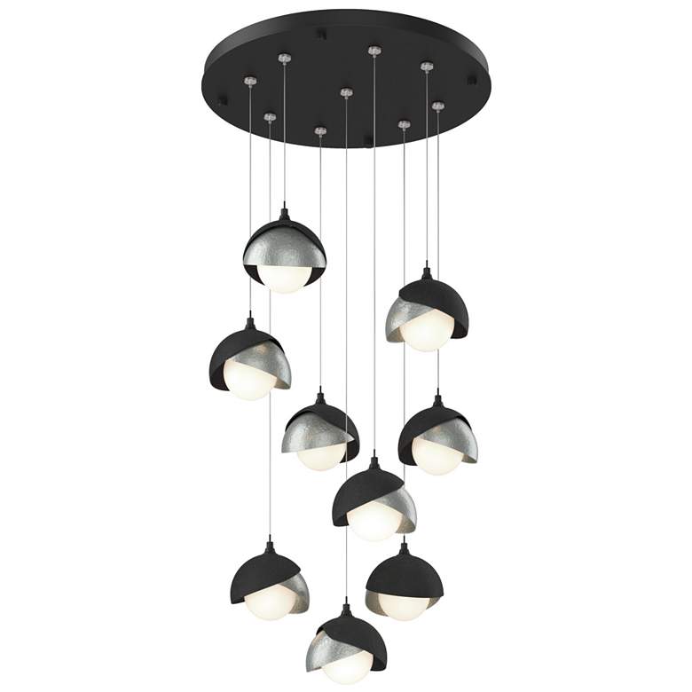 Image 1 Brooklyn 9-Light Double Shade Round Pendant - Black - Platinum - Opal