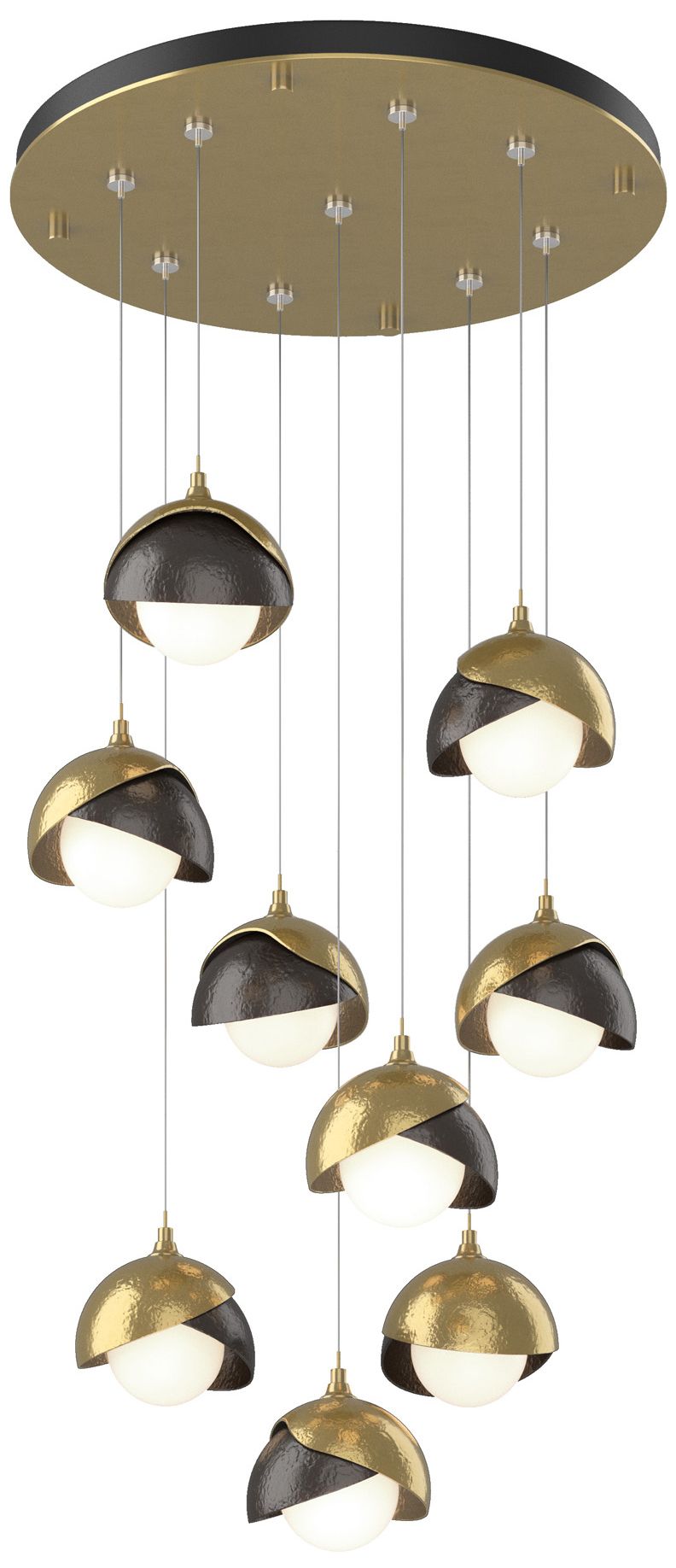 Brooklyn 9-Light Double Shade Round Pendant Brass Bronze Opal Made to Order