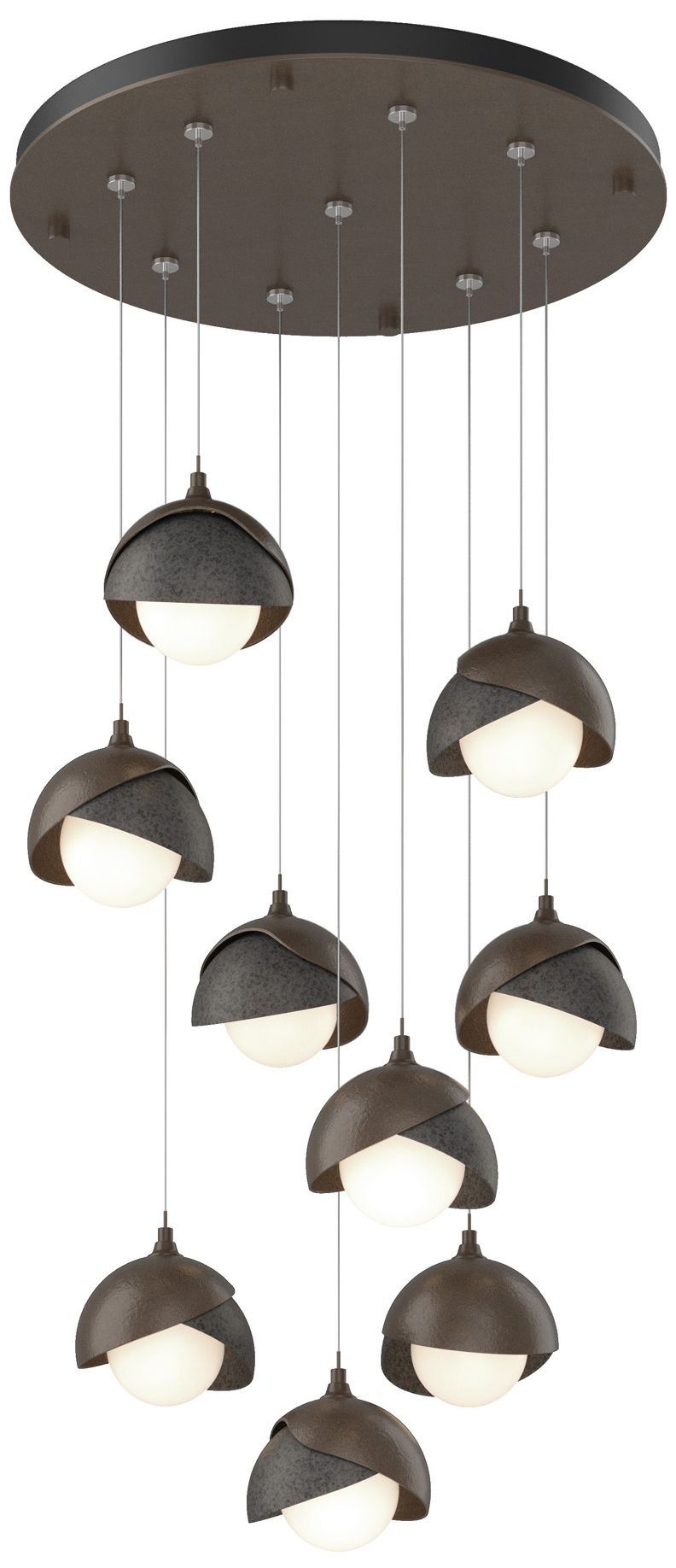 Brooklyn 9-Light Double Shade Round Pendant Bronze Iron Opal Made to Order