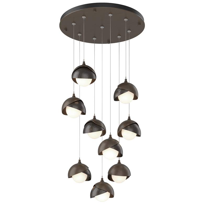 Image 1 Brooklyn 9-Light Double Shade Round Pendant - Bronze - Opal