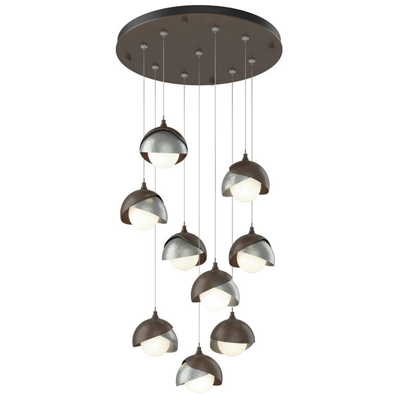 Image 1 Brooklyn 9-Light Double Shade Round Pendant - Bronze - Platinum - Opal