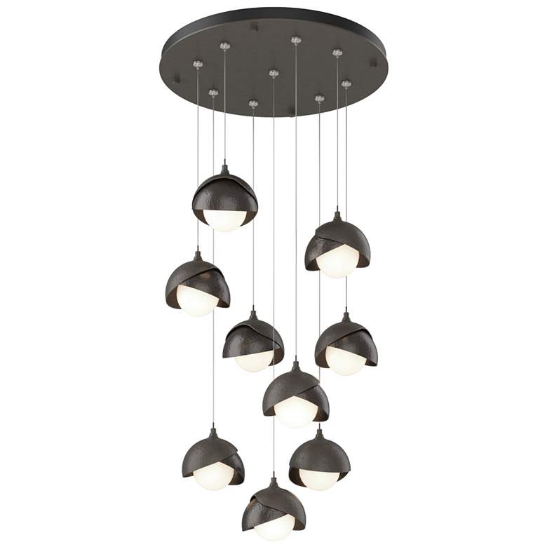 Image 1 Brooklyn 9-Light Double Shade Round Pendant - Dark Smoke - Bronze - Opal