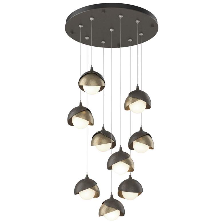Image 1 Brooklyn 9-Light Double Shade Round Pendant - Dark Smoke - Gold - Opal