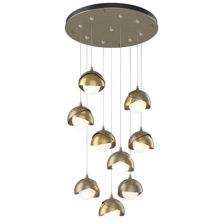Image 1 Brooklyn 9-Light Double Shade Round Pendant - Gold - Brass - Opal