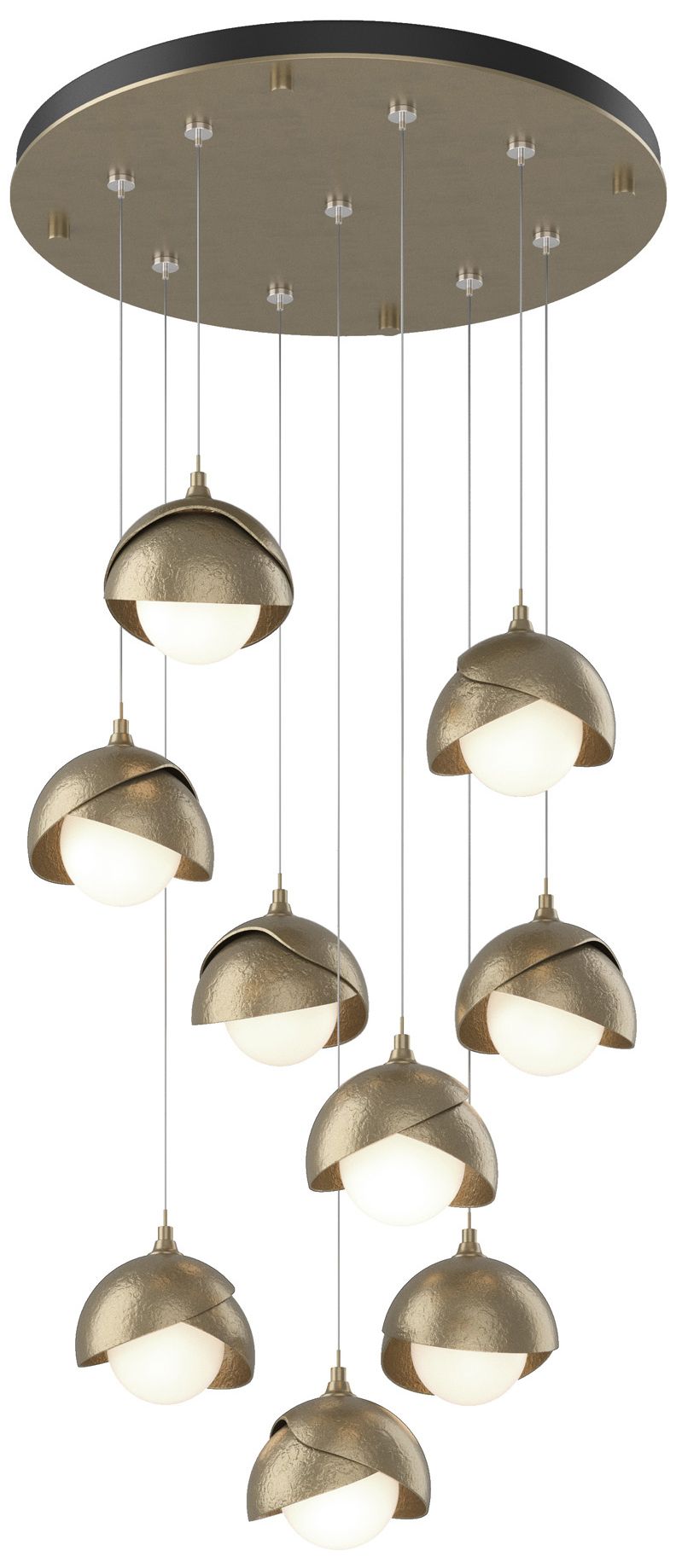 Brooklyn 9-Light Double Shade Round Pendant Gold Gold Opal Made to Order