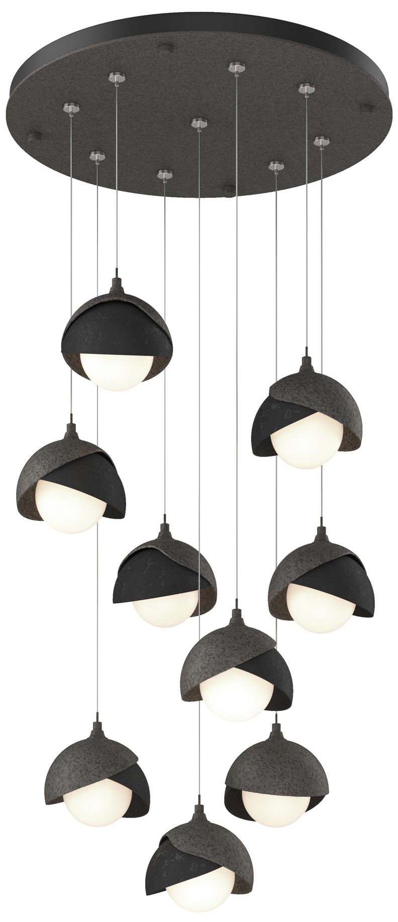 Brooklyn 9-Light Double Shade Round Pendant Iron Black Opal Made to Order