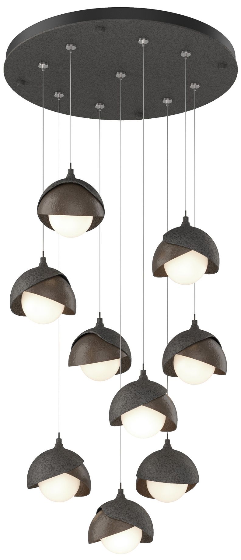 Brooklyn 9-Light Double Shade Round Pendant Iron Bronze Opal Made to Order