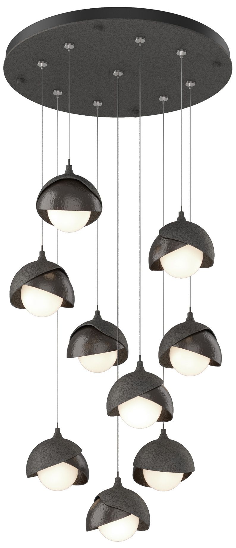 Brooklyn 9-Light Double Shade Round Pendant Iron Bronze Opal Made to Order